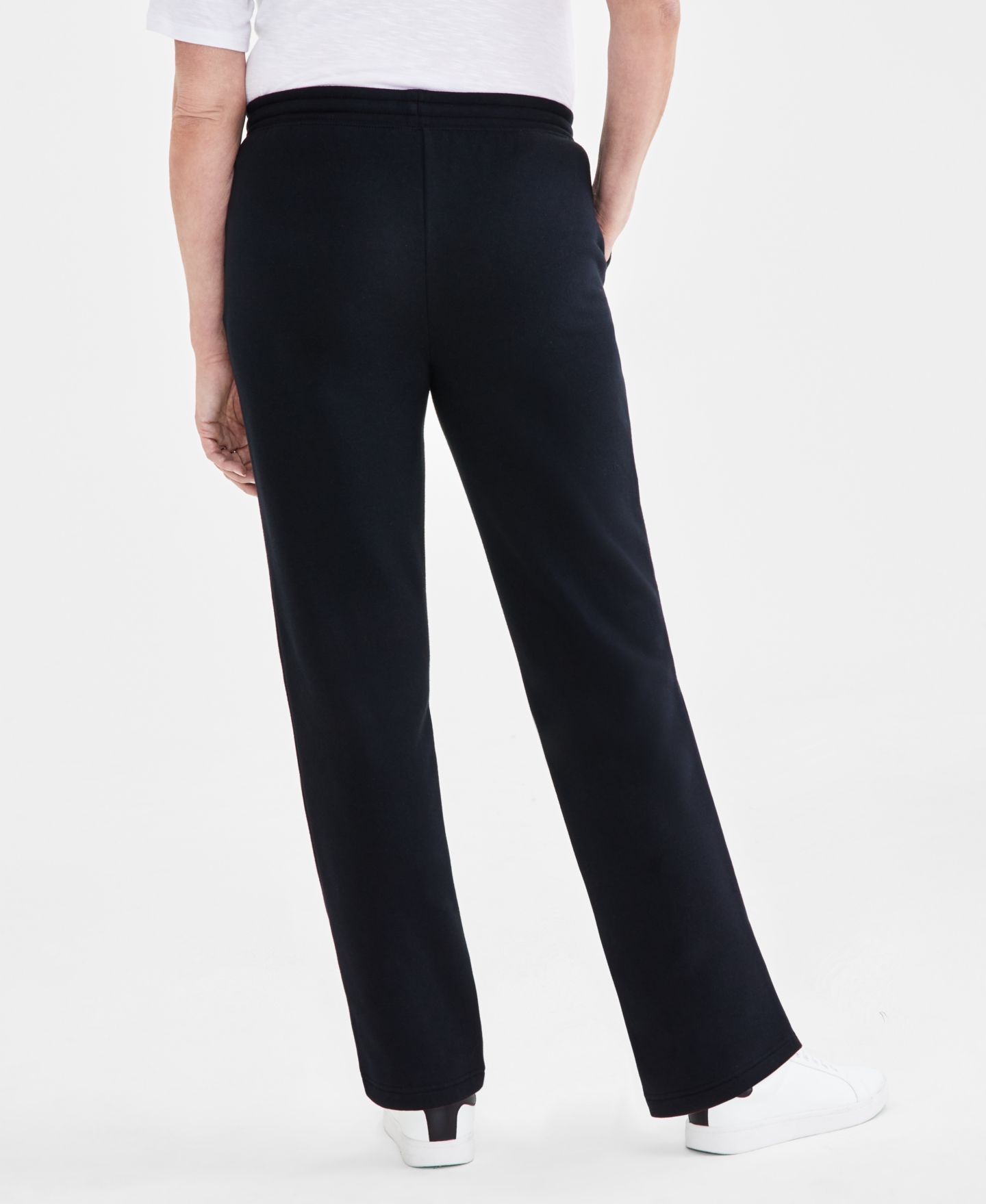 Женские брюки Style & Co Petite Cotton Fleece Drawstring Sweatpants, цвет: Глубокий чёрный — фото 2
