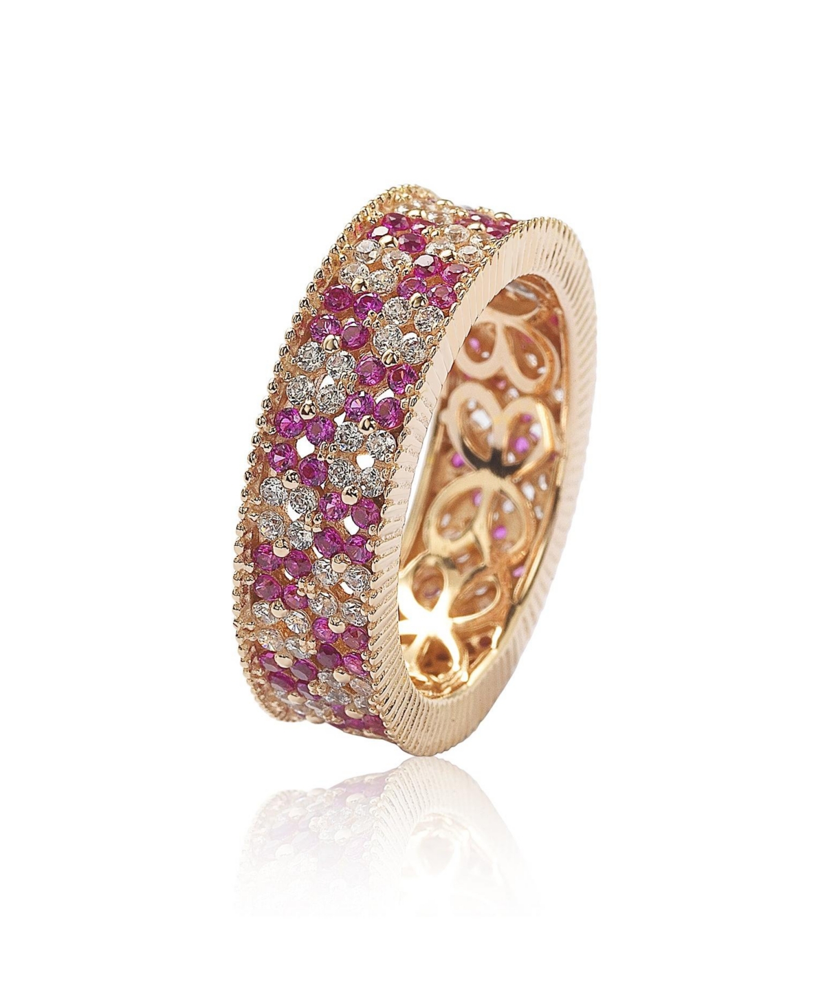 Suzy Levian New York Suzy Levian Sterling Silver Cubic Zirconia Double Floral Eternity Band Ring