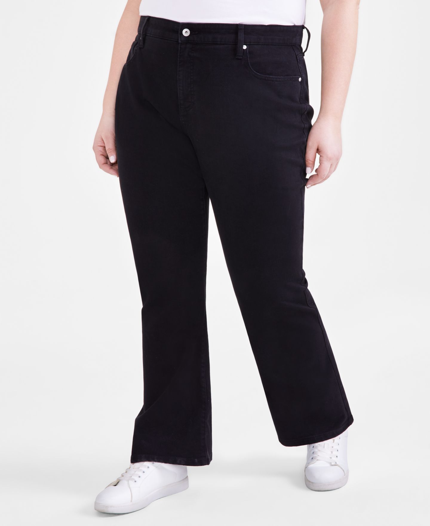 Женские джинсы Style & Co Plus Size Mid-Rise Curvy Bootcut, цвет: Глубокий чёрный — фото 4