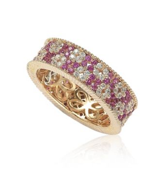 Suzy Levian Sterling Silver Cubic Zirconia Double Floral Eternity Band