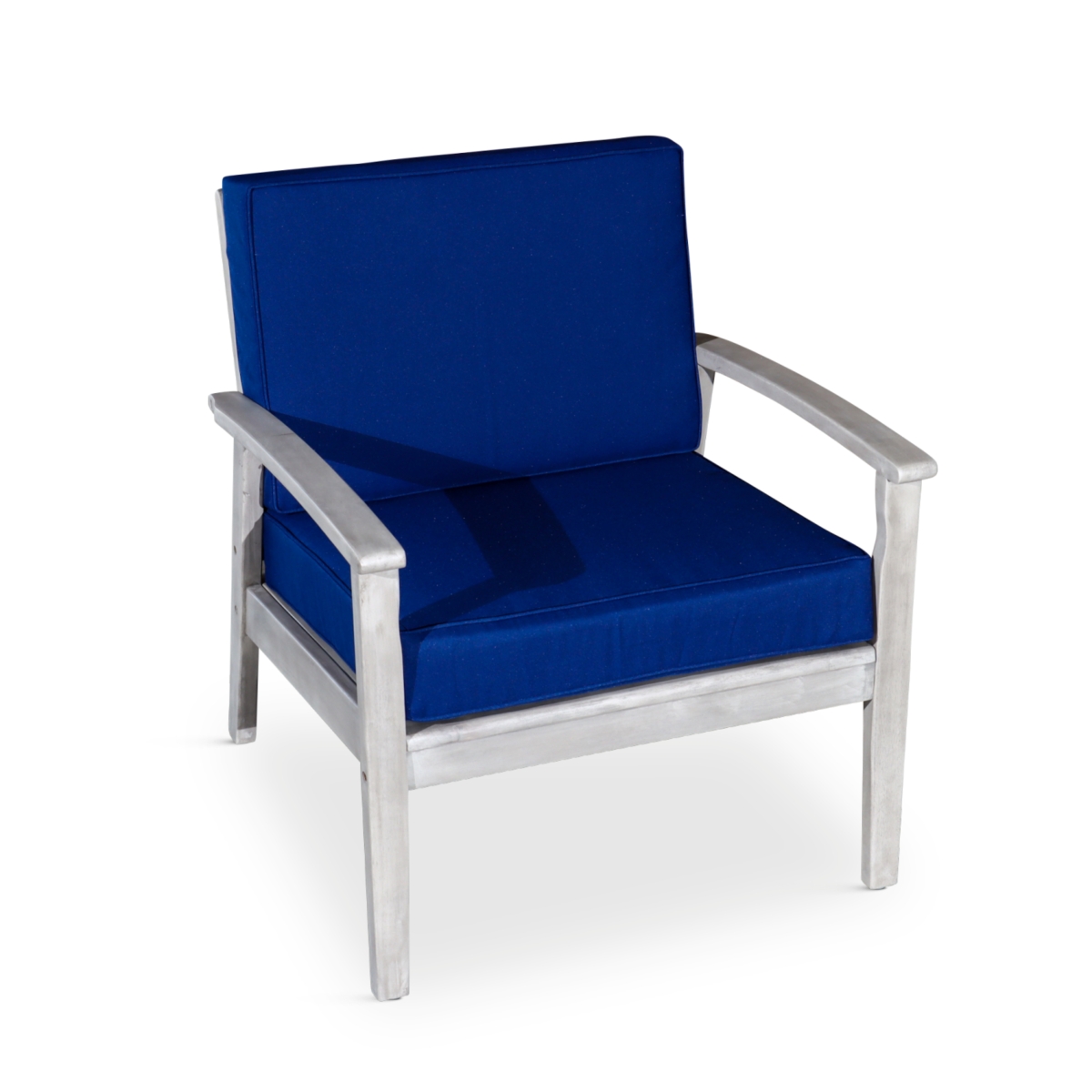 Streamdale Furniture Deep Seat Eucalyptus Chair, Silver Gray Finish, Navy Cushions - Silver+grey