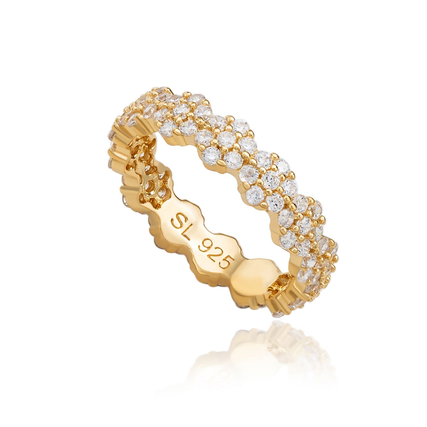 Suzy Levian Sterling Silver Cubic Zirconia Floral Eternity Band Ring
