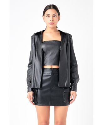 Women's Faux Leather Jacket Set