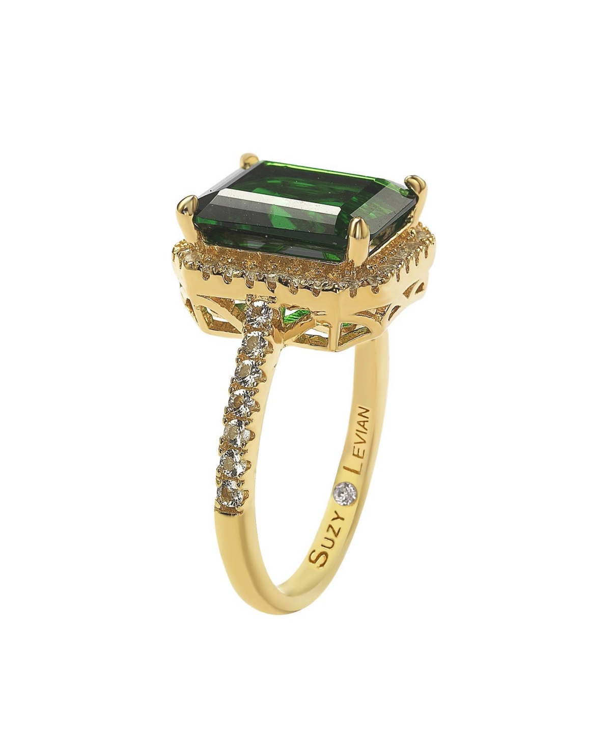 Suzy Levian New York Suzy Levian Sterling Silver Large Emerald-Cut Cubic Zirconia Halo Ring