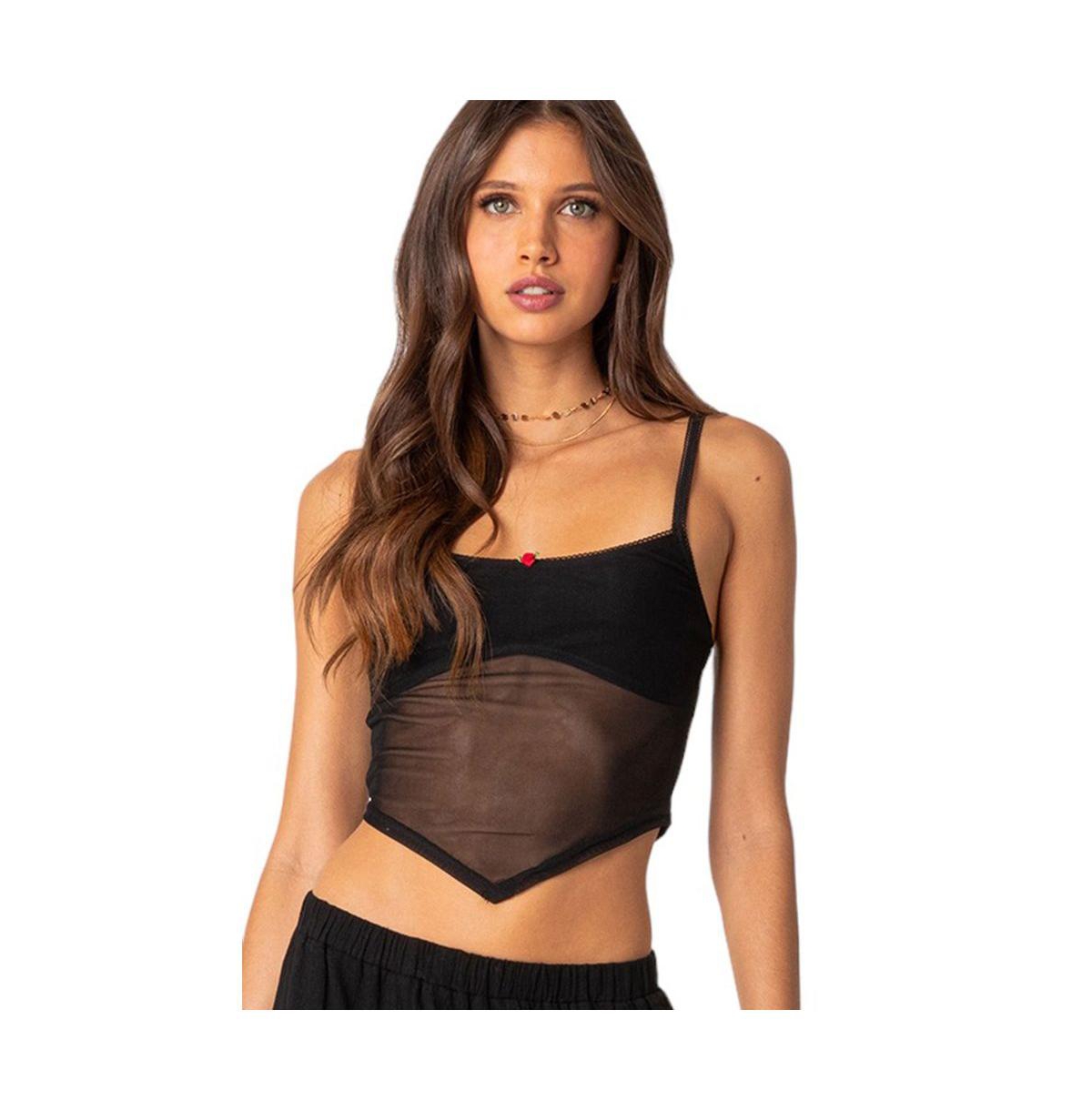 Edikted Cressida Sheer Crop Camisole In Black