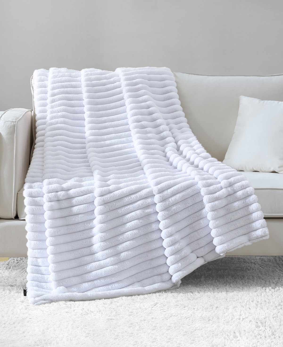 Juicy Couture Ribbed Faux Fur Throw, 50" X 70" In White