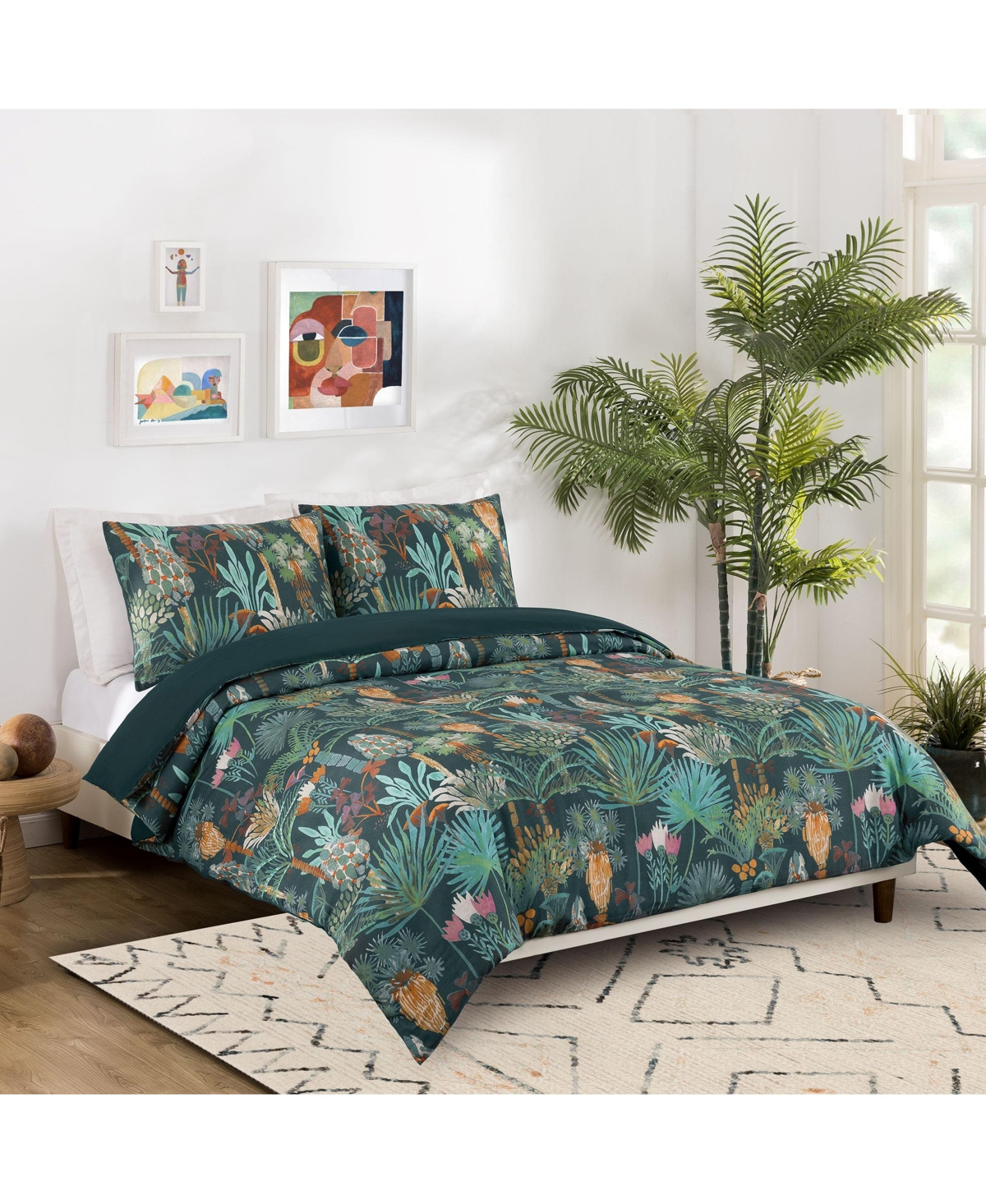 Shop Justina Blakeney Phoenix Cotton Sateen 3-pc Duvet Cover Set, Queen In Green