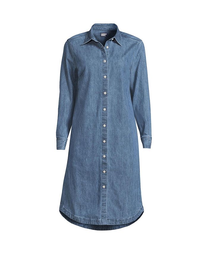 Lands' End Women's Plus Size Chambray Button Front Knee Length Dress ...