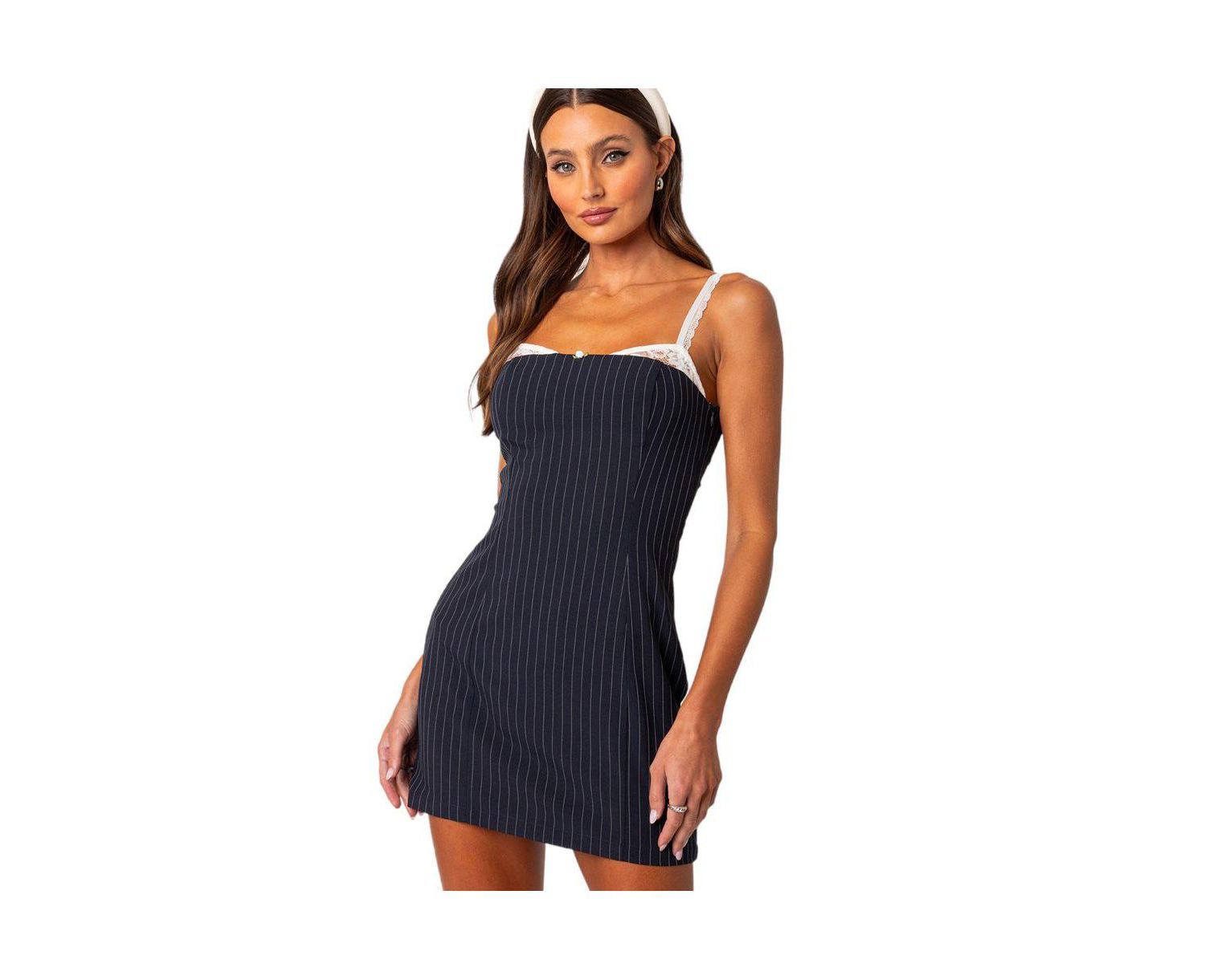 Women's Pinstripe bra detail mini dress