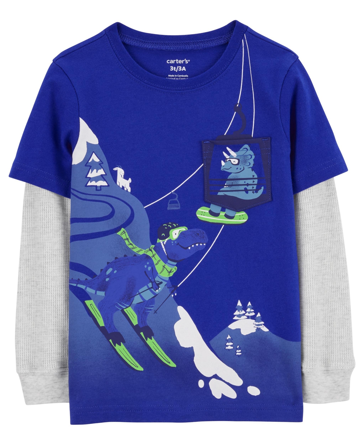 Carter's Babies' Toddler Boys Dinosaur Ski Layered Look Long Sleeve T-shirt In Blue