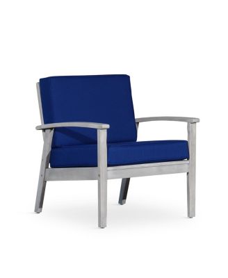 Streamdale Deep Seat Eucalyptus Chair, Silver Gray Finish, Navy Cushions