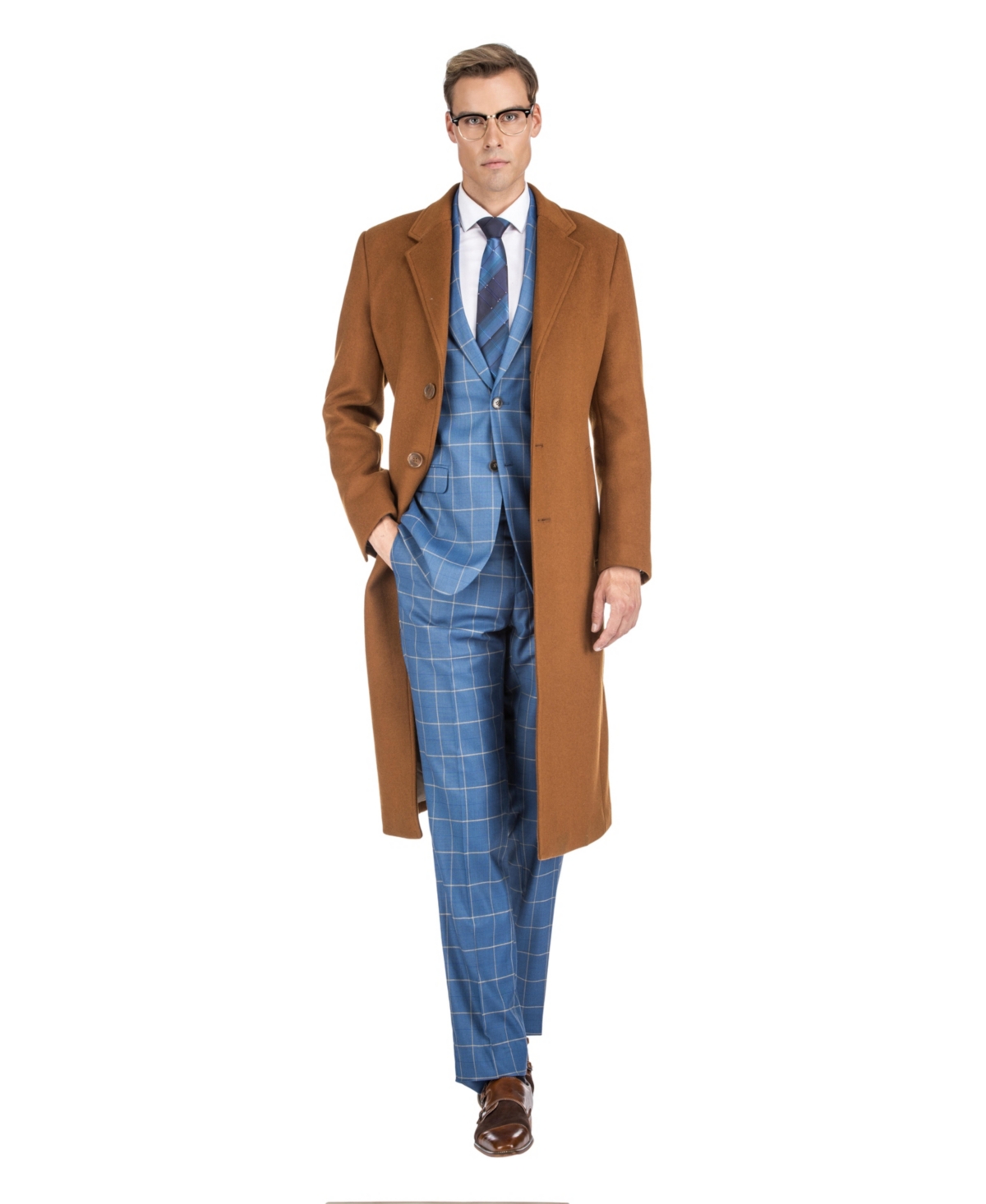 Braveman Men s Knee Length Wool Blend Three Button Long Jacket Overcoat Top Coat Charcoal Smart Closet