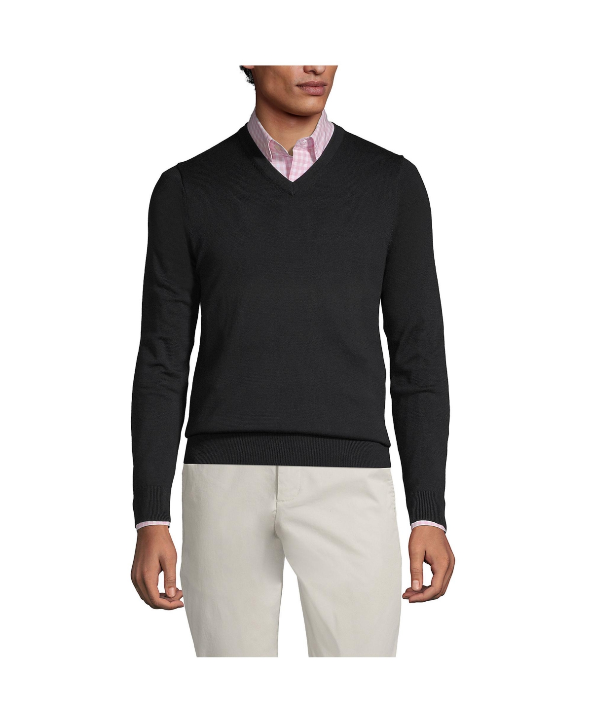 Lands' End Men's Classic Fit Fine Gauge Supima Cotton V-neck Sweater