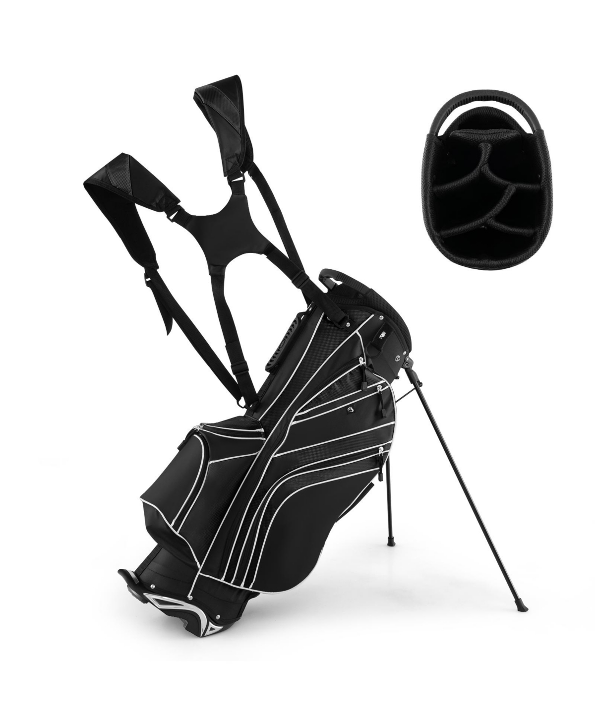 Golf Stand Cart Bag with 6-Way Divider Carry Pockets - Black