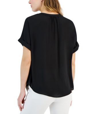 Women's Split-Neck Rolled-Cuff Top