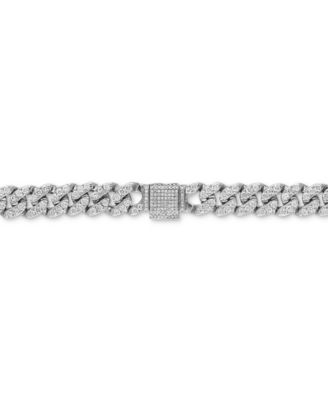 Men's Cubic Zirconia Curb Link 22 Chain Necklace in Sterling Silver