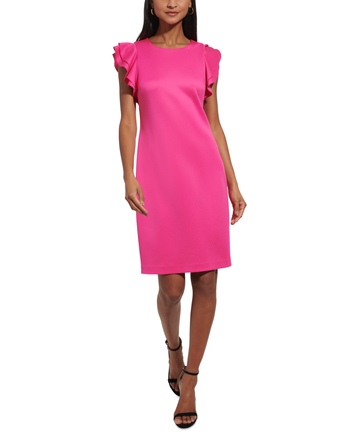 Shop Tommy Hilfiger Women's Ruffle-sleeve Sheath Dress In Hot Pink