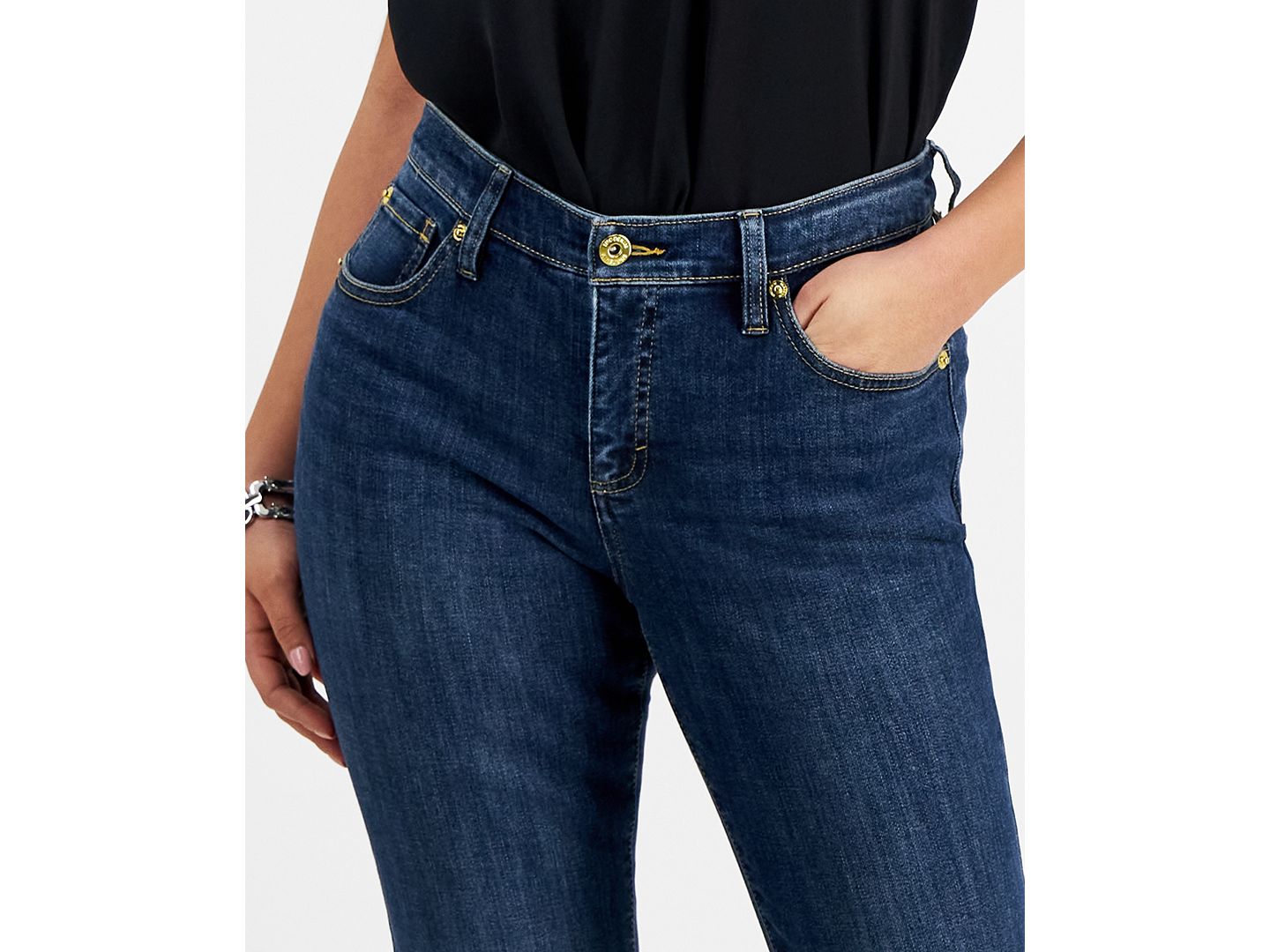 Женские джинсы I.N.C. International Concepts Petite Mid-Rise Bootcut Denim Jeans, цвет: Тёмный индиго — фото 3