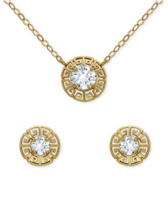 Giani Bernini - 2-Pc. Set Cubic Zirconia Greek Key Pendant Necklace & Matching Stud Earrings in 18k Gold-Plated Sterling Silver