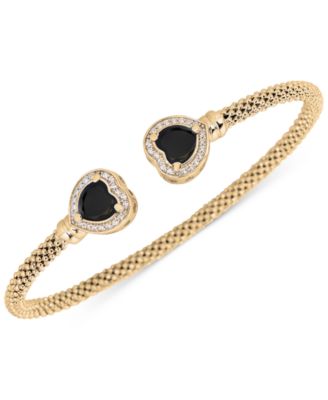 Macy's - Lapis & White Topaz (1/3 ct. t.w.) Heart Halo Cuff Bracelet in 14k Gold-Plated Sterling Silver (Also in Onyx & Turquoise)