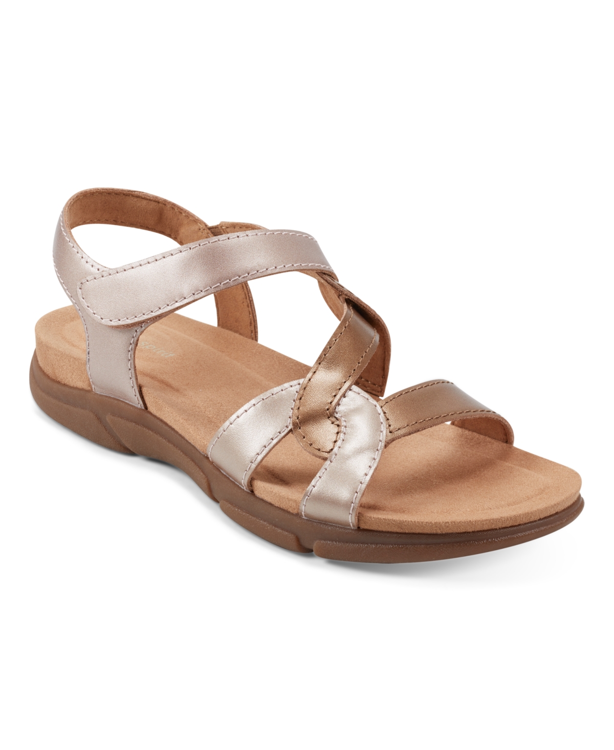 Shop Easy Spirit Women's Minny Round Toe Casual Flat Sandals In Rose Gold Multi Leather
