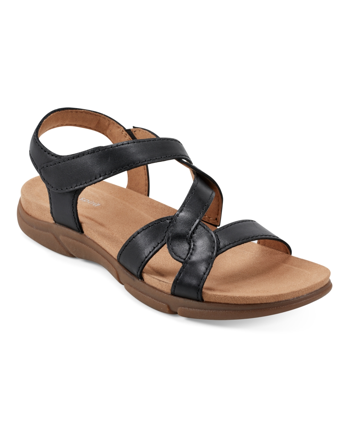 Easy Spirit Women's Minny Round Toe Casual Flat Sandals In Black Leather