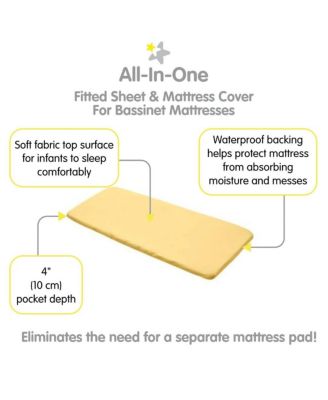 All-in-One Fitted Sheet & Waterproof Cover for 33" x 15" Bassinet Mattress (2-Pack)