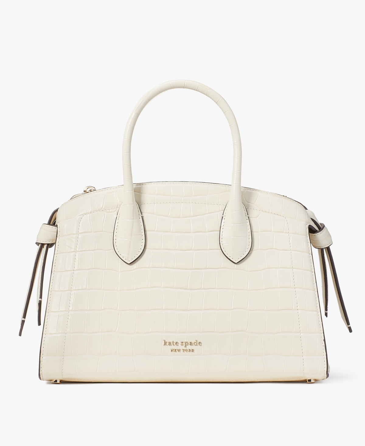 Kate Spade Knott Croc Embossed Leather Small Zip Top Satchel In Halo White