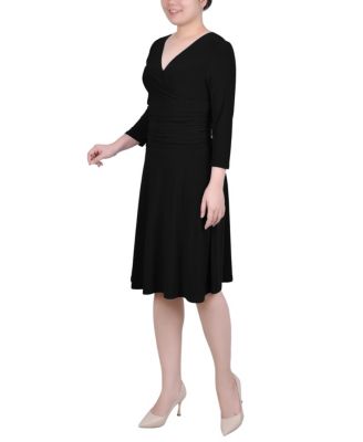 Petite 3/4 Sleeve Rouched-Waist Dress