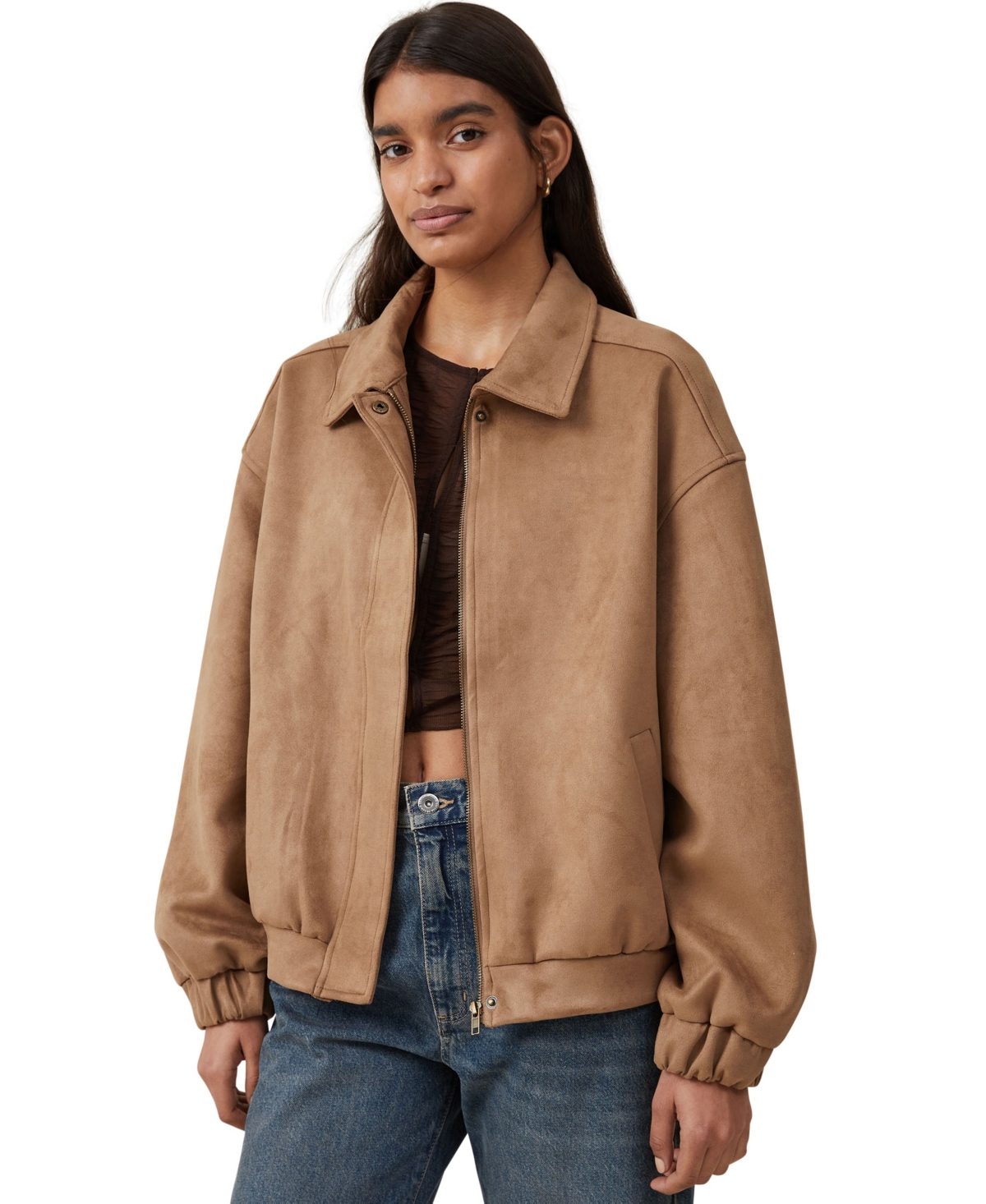 Cotton On Women's Faux Suede Bomber Jacket In Tan
