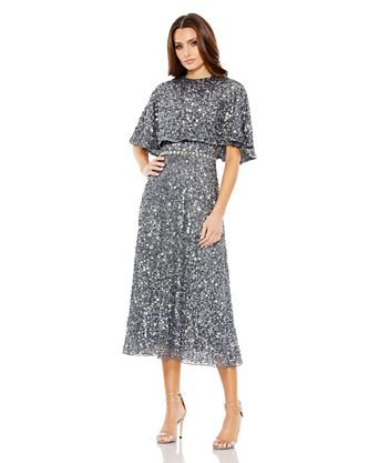 Women's Embellished Cape High Neck Midi Dress