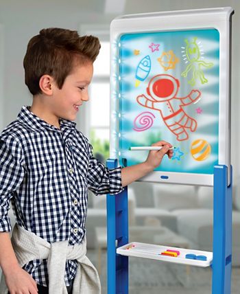 Discovery Neon Glow Drawing Easel w/ 6 Color Markers & 3 Tracing Stencils, Built-In Kickstand/Wall Mount, 5 Light Modes, Easy Clean/Washable, Wide
