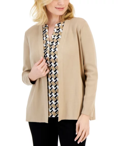 Petite Newport Open-Front Cardigan - Latte