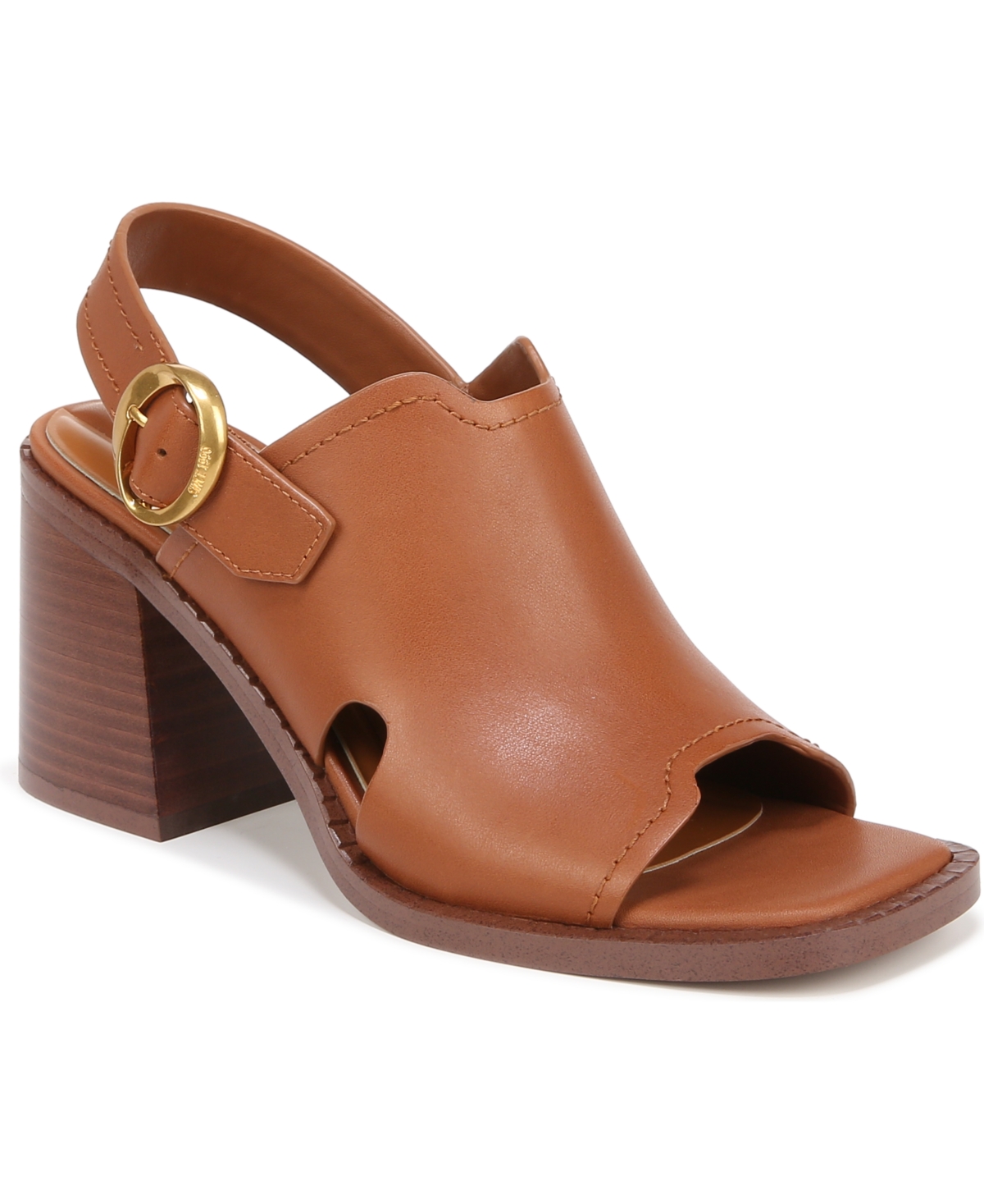 Amy Slingback Block Heel Sandals - Cognac Brown Leather