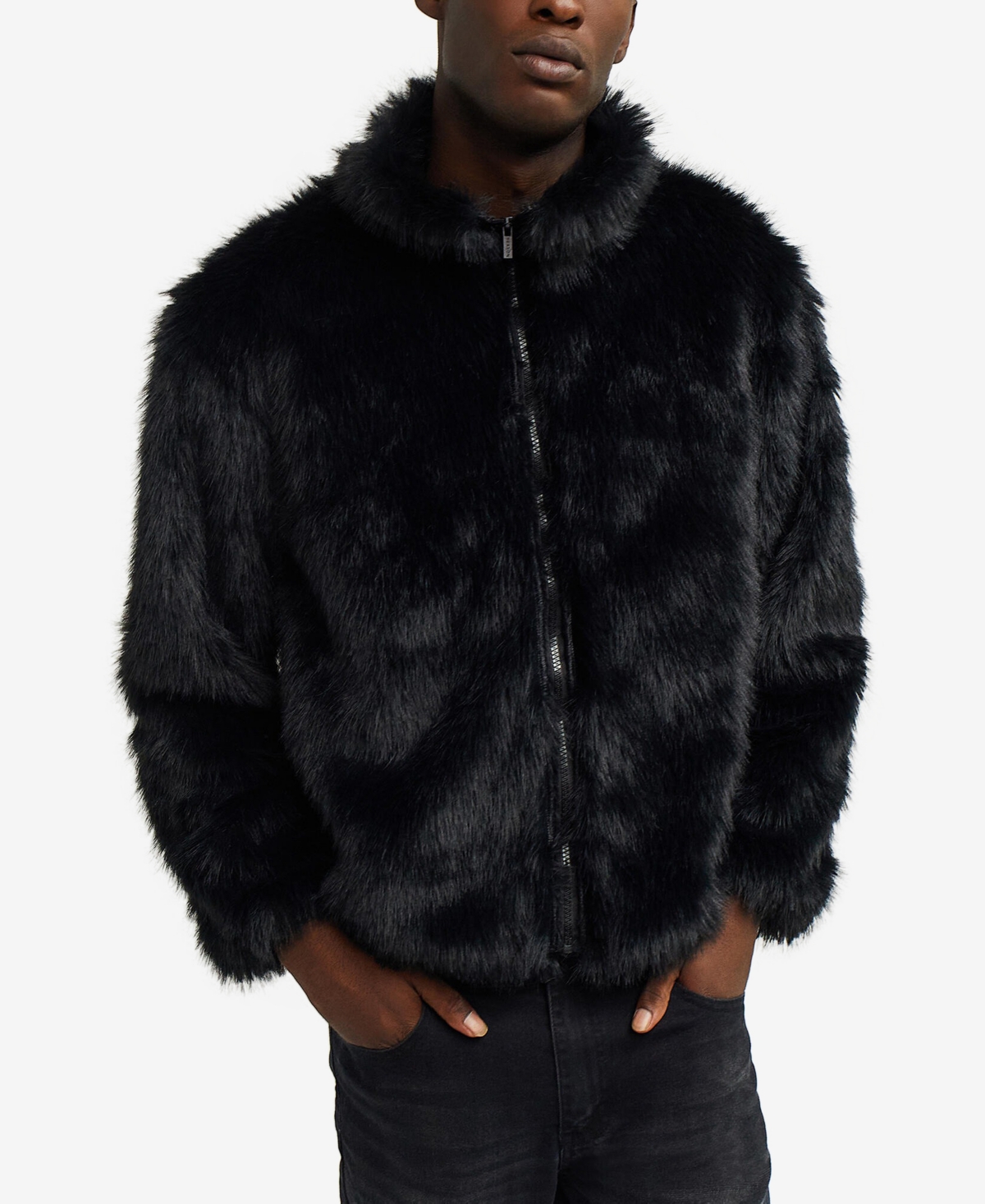 Reason Men's Faux Fur Full Zip Jacket - Red | Smart Closet