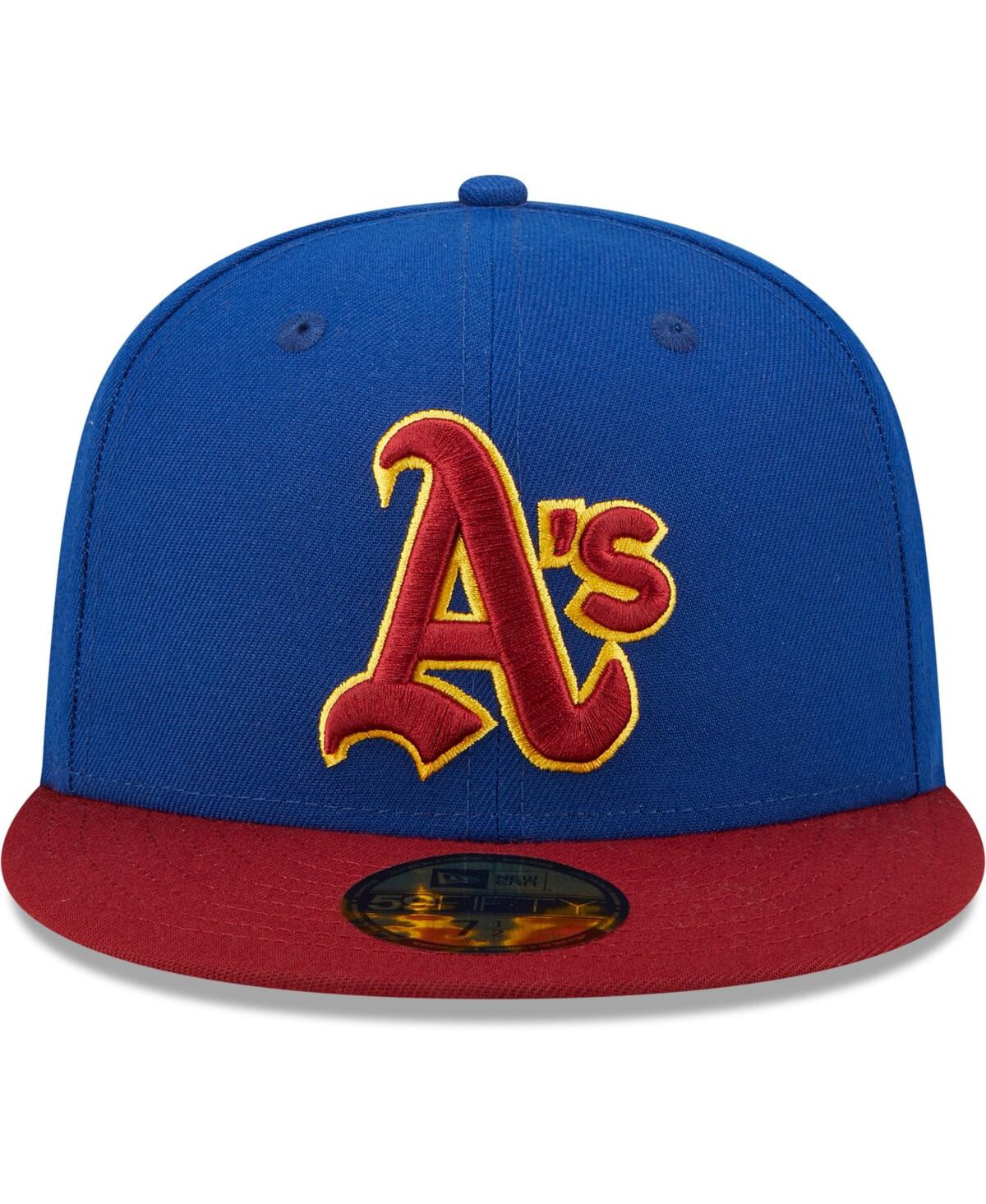 NEW ERA MEN'S NEW ERA ROYAL, RED OAKLAND ATHLETICS THROWBACK LOGO PRIMARY JEWEL GOLD UNDERVISOR 59FIFTY FITT 