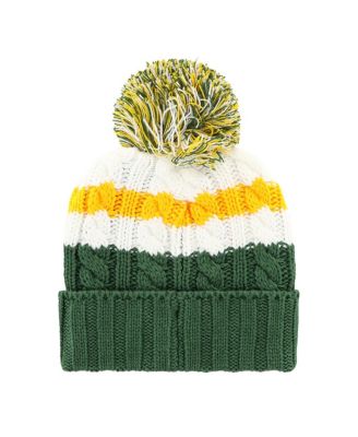 Women's White, Green Oakland Athletics Ashfield Cuffed Knit Hat with Pom