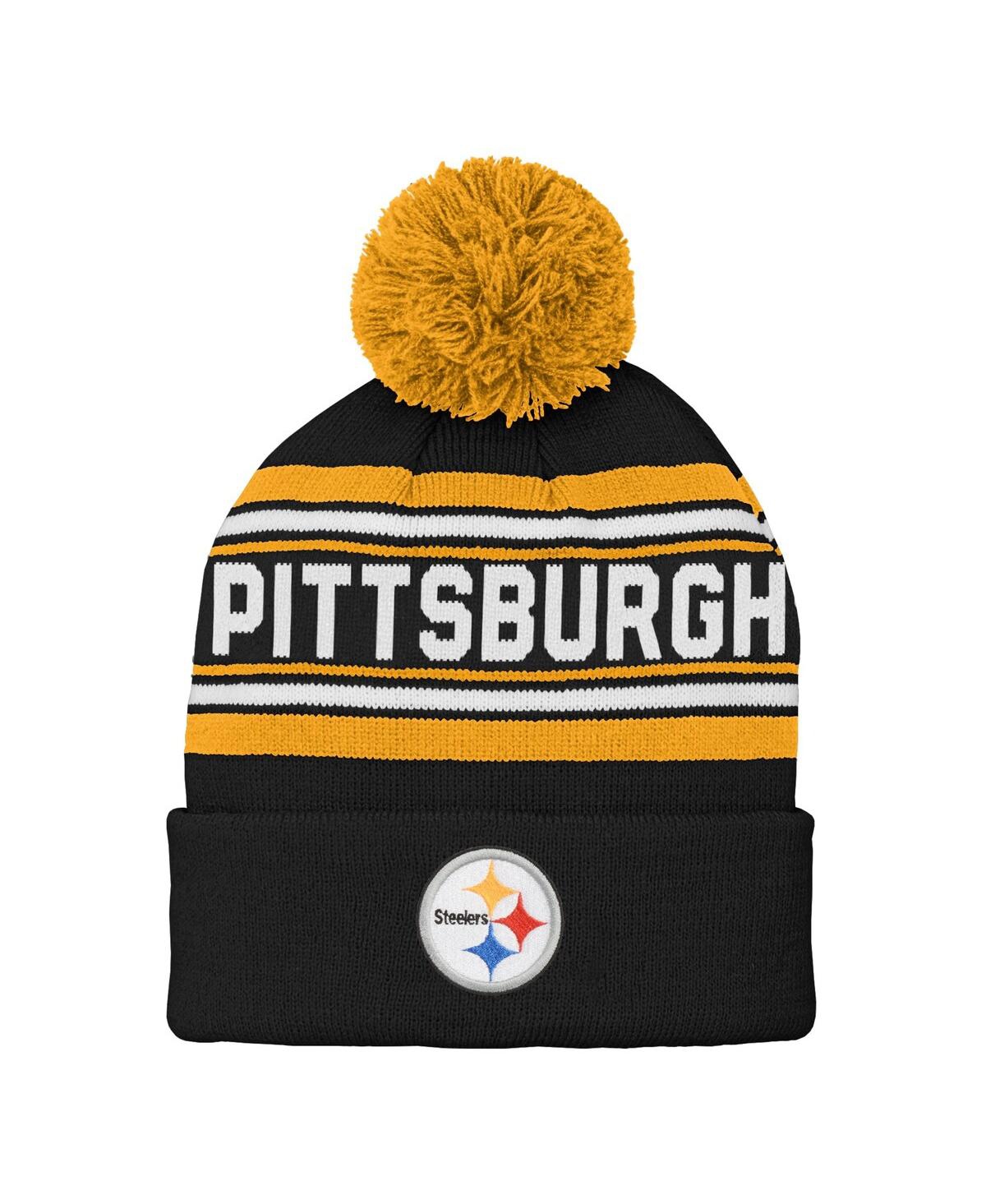 Outerstuff Babies' Preschool Boys And Girls Black Pittsburgh Steelers Jacquard Cuffed Knit Hat With Pom