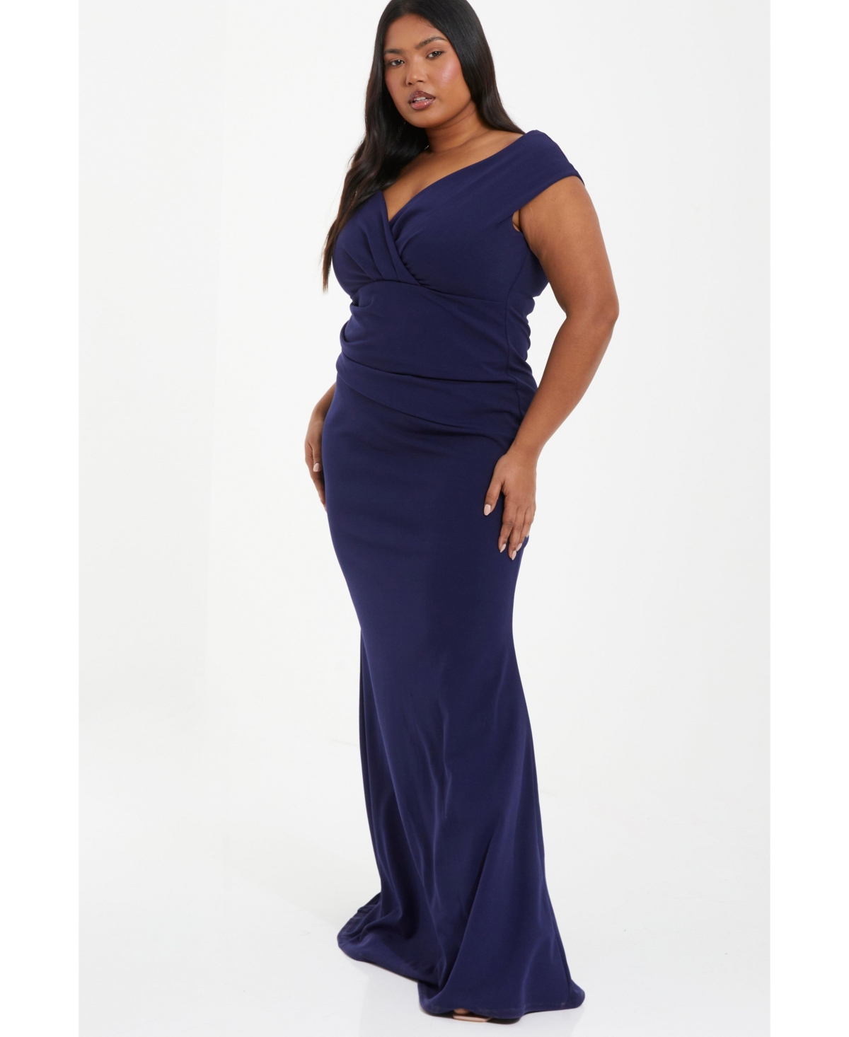 Women's Plus Size Wrap Ruched Maxi Dress - Blue