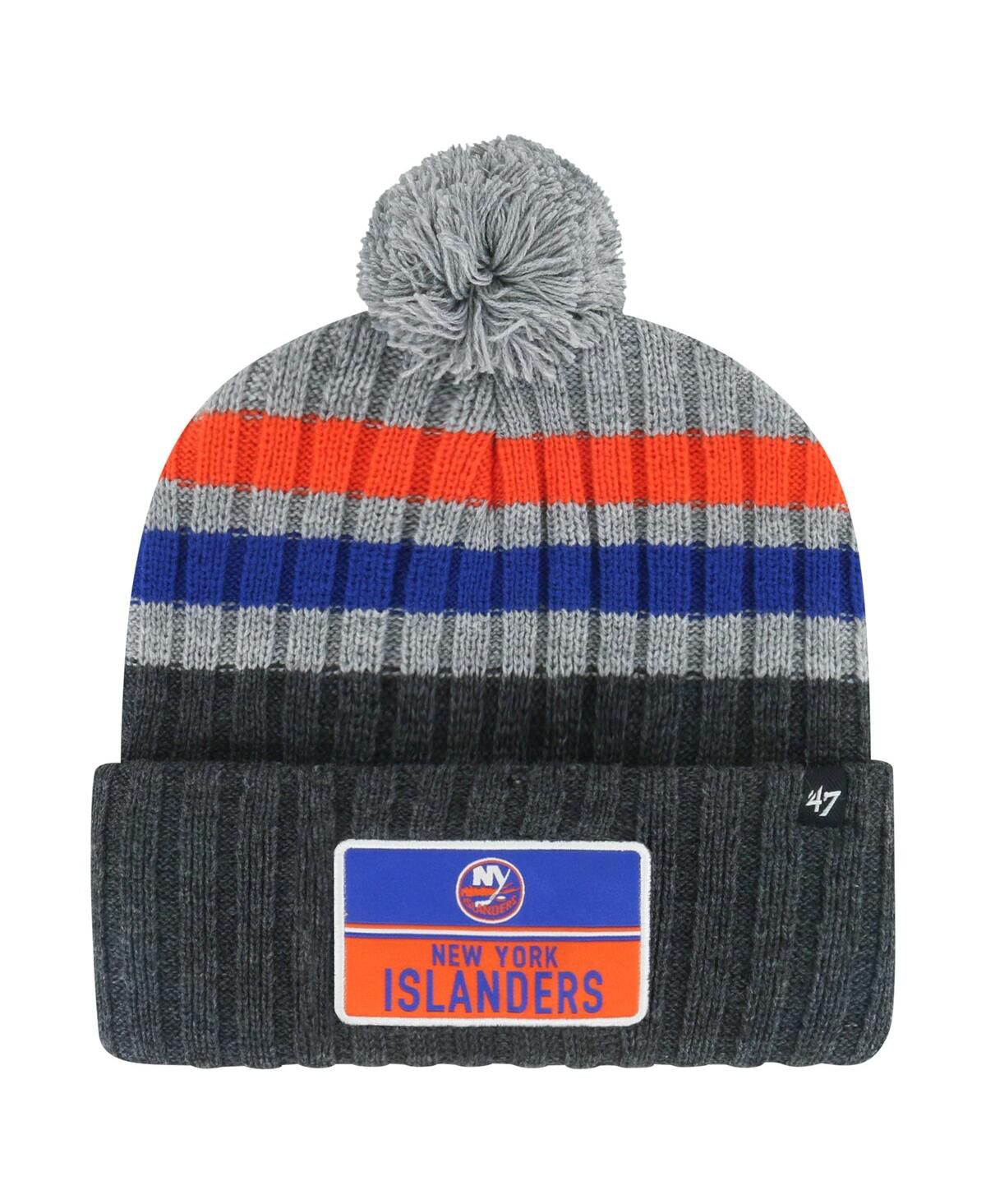 Мужская серая вязаная шапка New York Islanders Stack с манжетами и помпоном