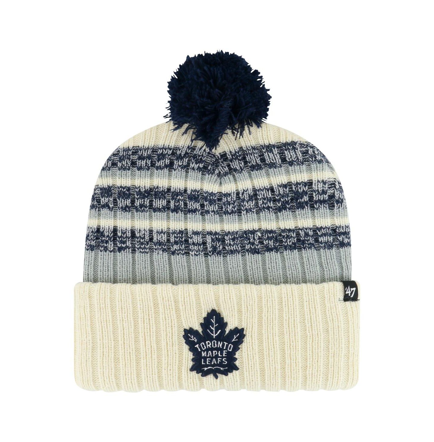Мужская шапка '47 Brand Cream Toronto Maple Leafs Tavern Cuffed Knit Hat with Pom — фото 1