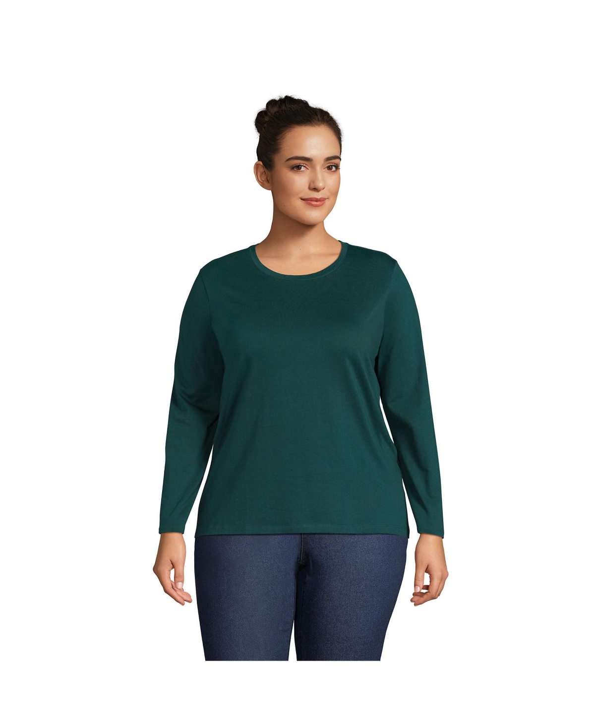Women's Plus Size Relaxed Supima Cotton Long Sleeve Crewneck T-Shirt - Deep balsam