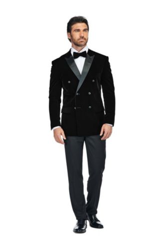 Gino Vitale Men's 2 Piece Double Breasted Velvet Birdseye Lapel