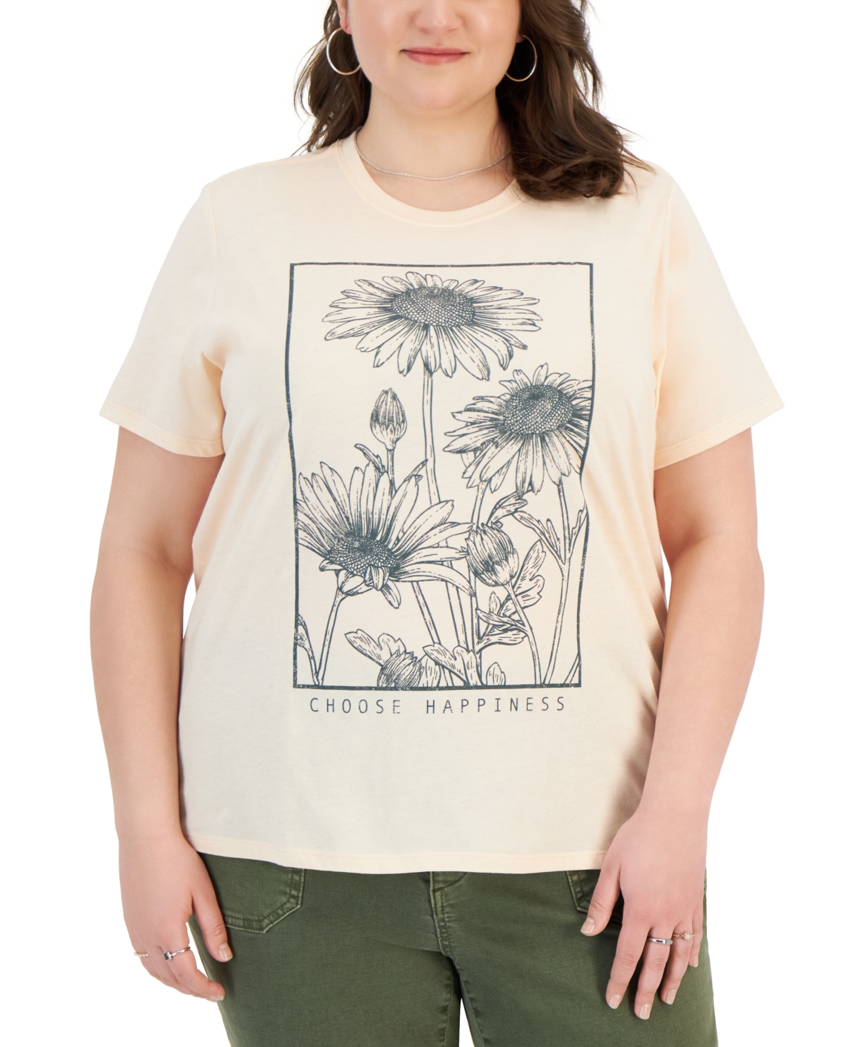 Trendy Plus Size Daisy Graphic T-Shirt - Pale Peach