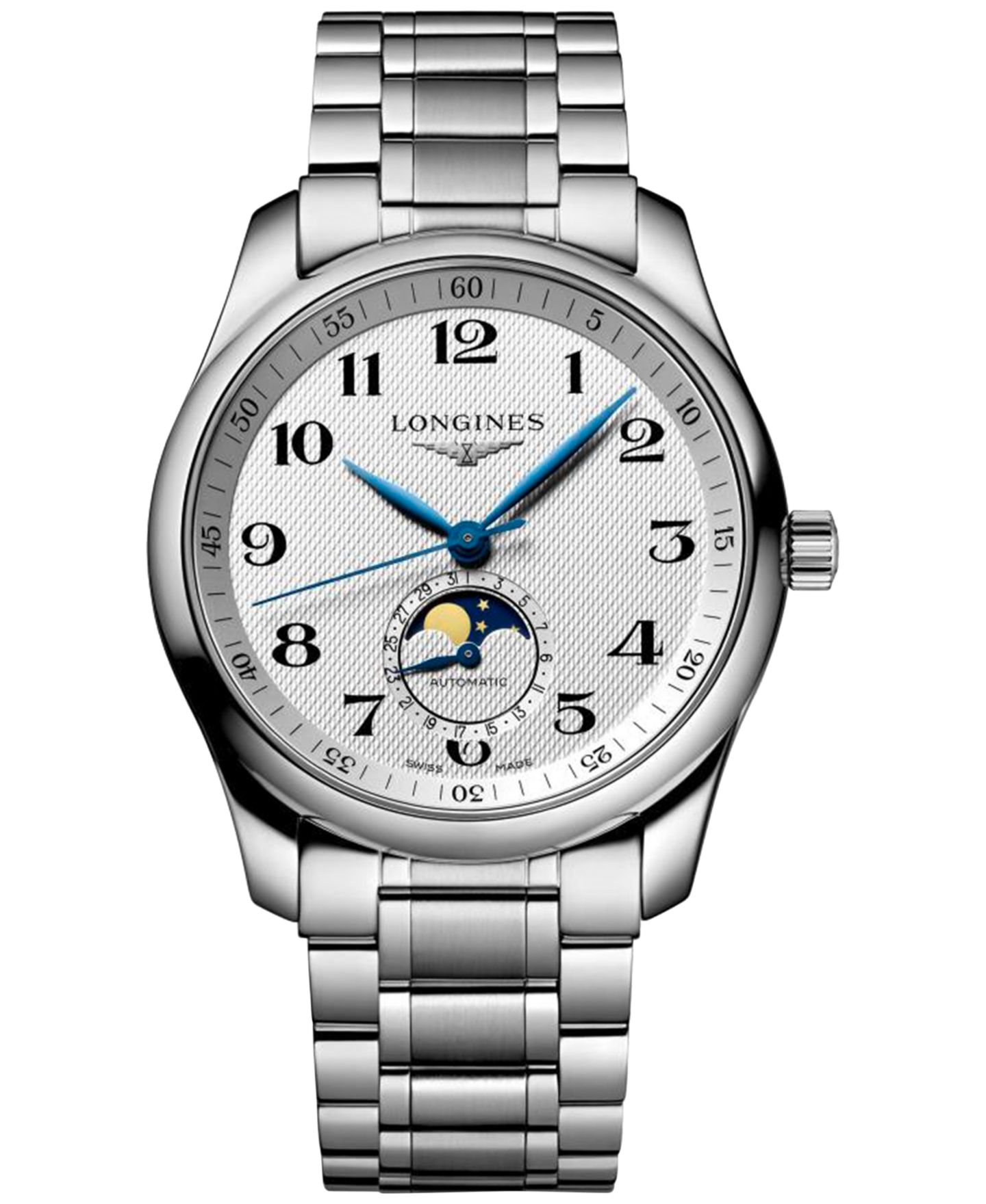 Мужские часы Longines Swiss Automatic Master Moonphase Stainless Steel Bracelet Watch 40mm — фото 1