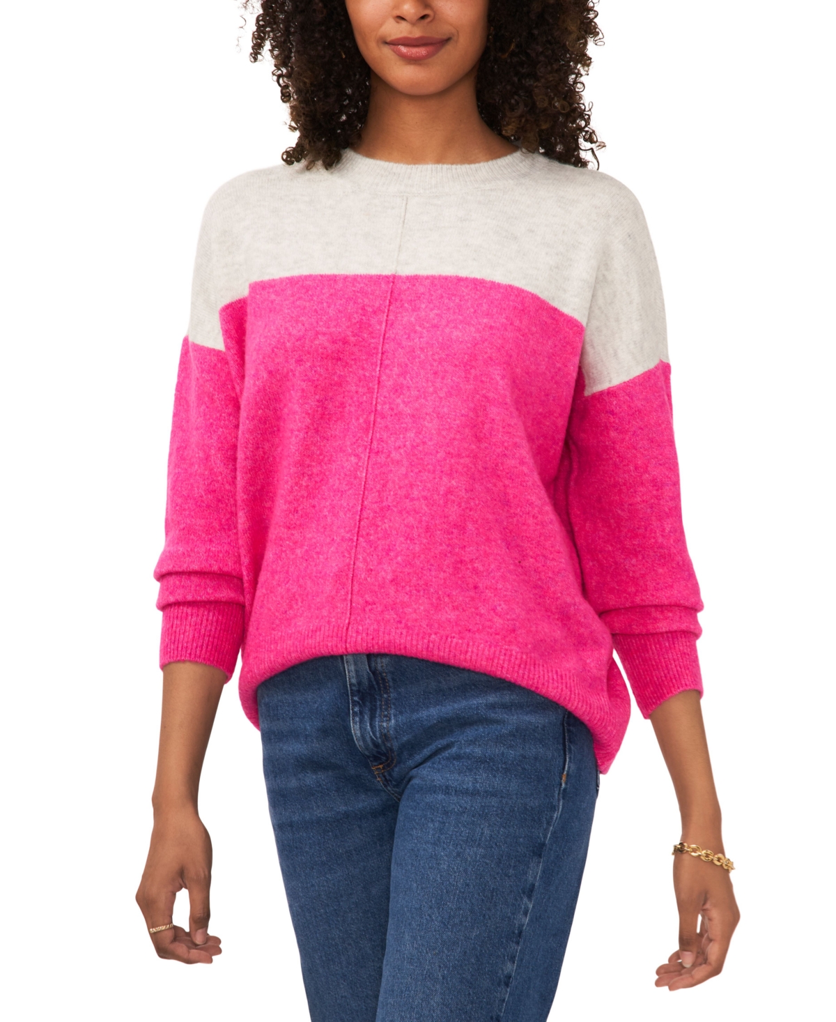 Vince Camuto Women's Cozy Extended Shoulder Color Blocked Sweater