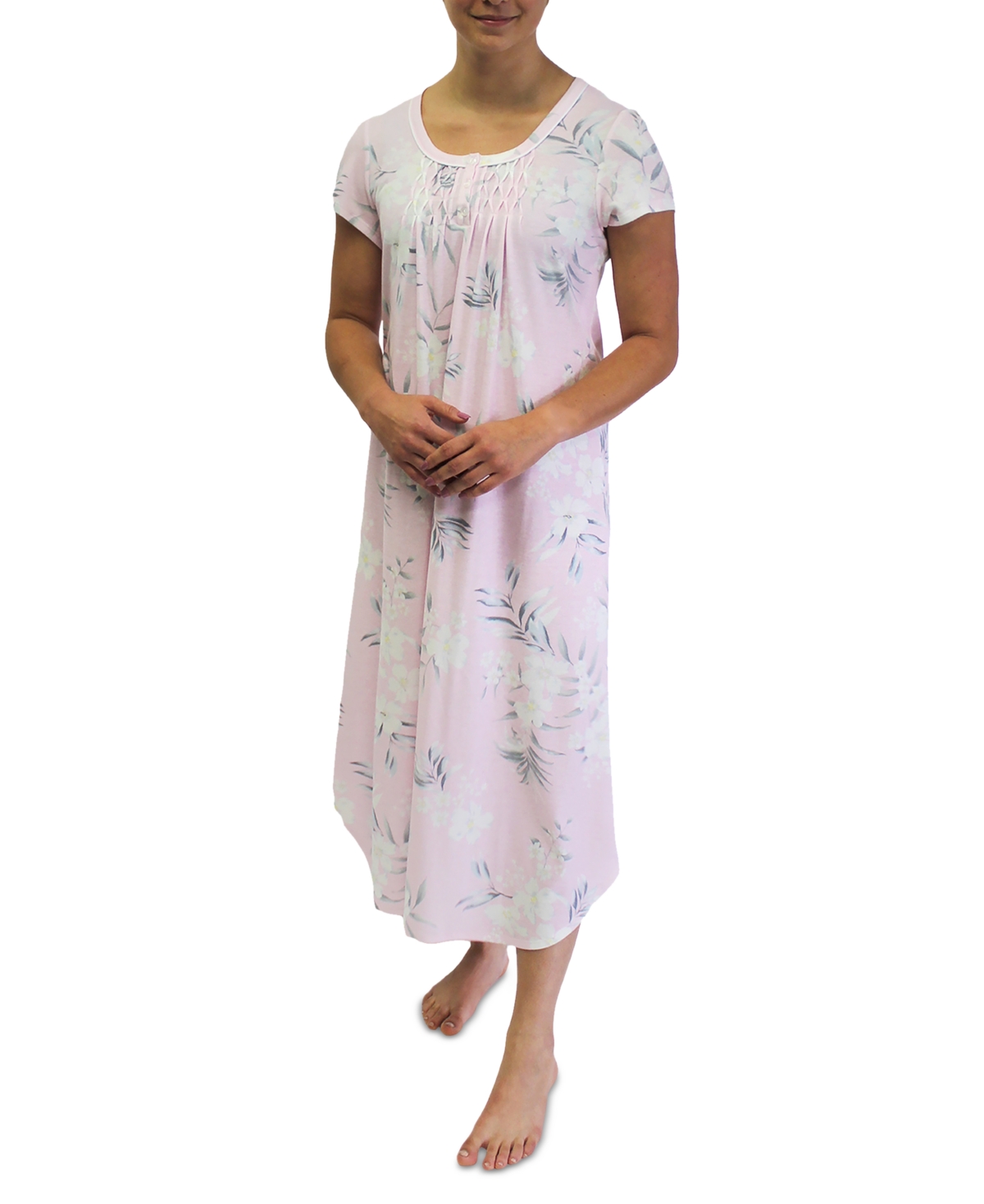 Plus Size Short-Sleeve Floral Nightgown - Pink Bouquets