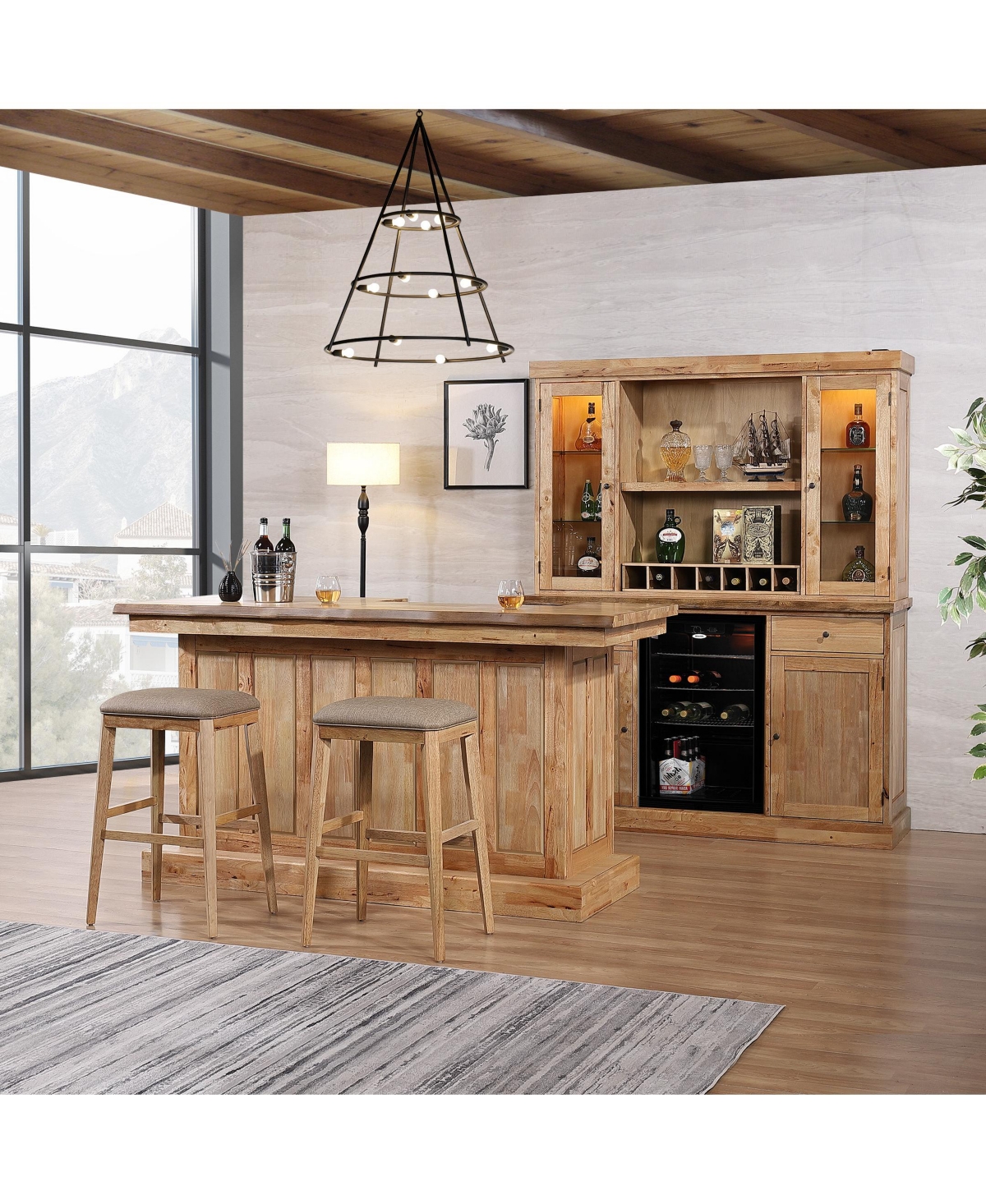 Macy's Closeout! Logans Edge 5-piece Bar Set (back Bar And Hutch, Bar And Two Stools) In Brown
