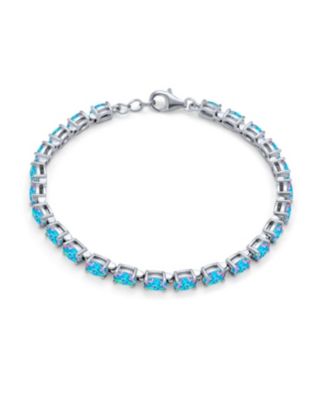Solitaire Round Created Opal Tennis Bracelet Sterling Silver