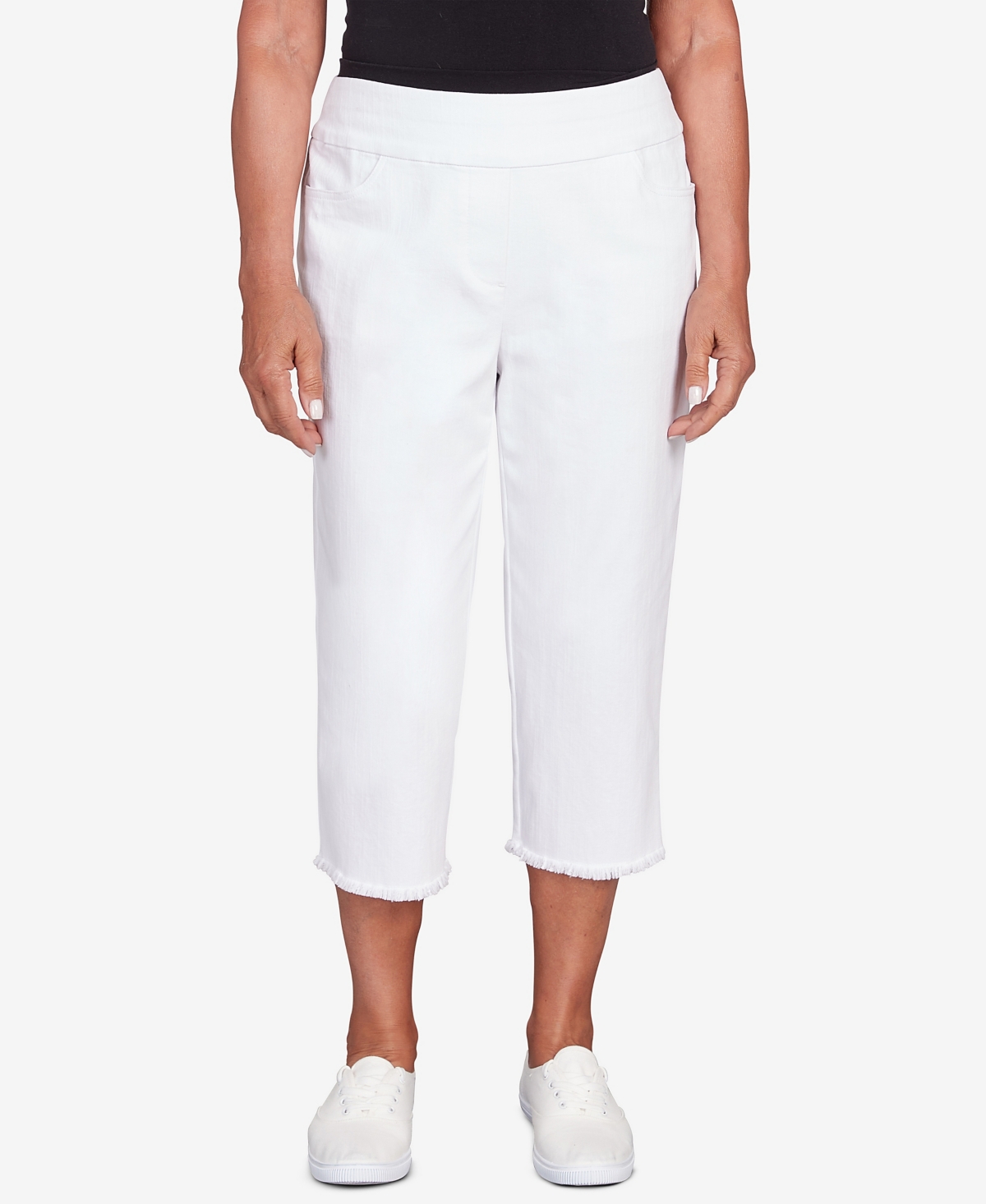 Shop Alfred Dunner Petite Classic Neutrals Superstretch Frayed Hem Denim Capri Pants In White